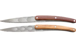 Set de 2 couteaux d'office Deejo Office Art Déco manche en bois d'olivier et bois corail 9cm