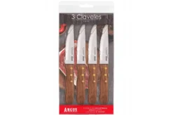 Set de 4 couteaux à steak 3 Claveles Angus 12cm acier inox manche frêne