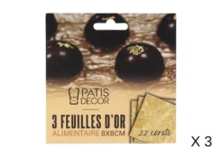 Set de 3 feuilles d'or alimentaire Patisdécor 8x8cm