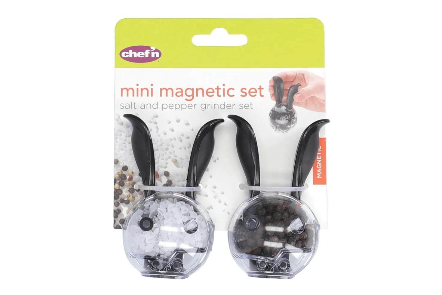 Set de moulins à poivre et à sel magnétiques Chef'n Mini Magnetic en polymère noir