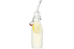 Set de 4 pailles courbées Gefu Future en verre transparent 23cm + brosse