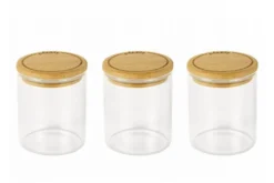 Set de 3 pots en verre Pebbly avec couvercle bambou pour épices et condiments - 190ml