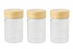 Set de 3 pots en verre Pebbly avec couvercle à vis en bambou - 75ml