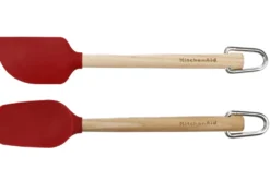 Set de 2 spatules Kitchen Aid en bois de bouleau et silicone rouge