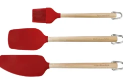 Set de 3 ustensiles de cuisine Kitchen Aid en bois de bouleau et silicone rouge