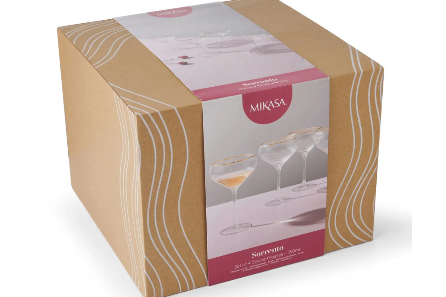 Set de 4 verres à coupe Mikasa Sorrento en cristal pur avec bord doré 350ml