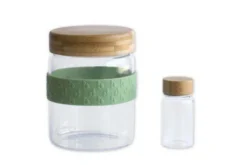 Set déjeuner nomade Pebbly 2 bocaux en verre avec couvercle bambou + 1 bande silicone