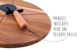 Set spécial pizza Point Virgule avec roulette à pizza et planche à servir en acacia