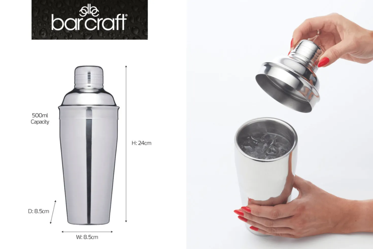 Shaker à cocktails BarCraft à double paroi en acier inox 500ml