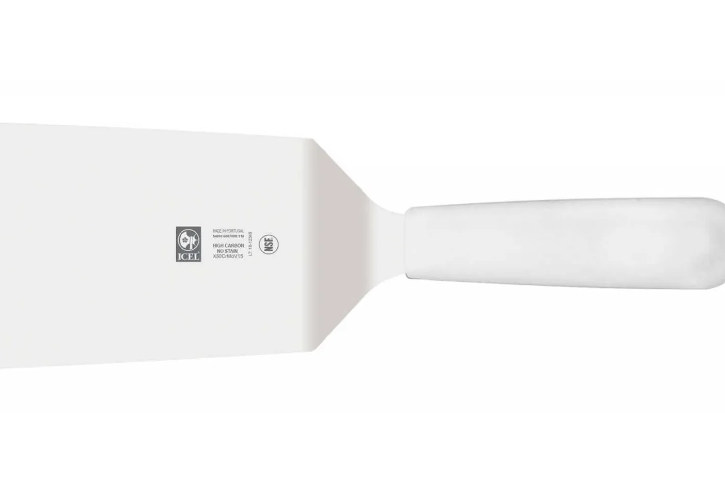 Spatule coudée rectangulaire Icel 11cm acier inox manche blanc