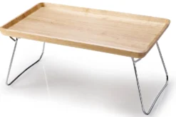 Tablette de lit sur pieds métalliques Continenta en bois d'hévéa 53x32x7cm