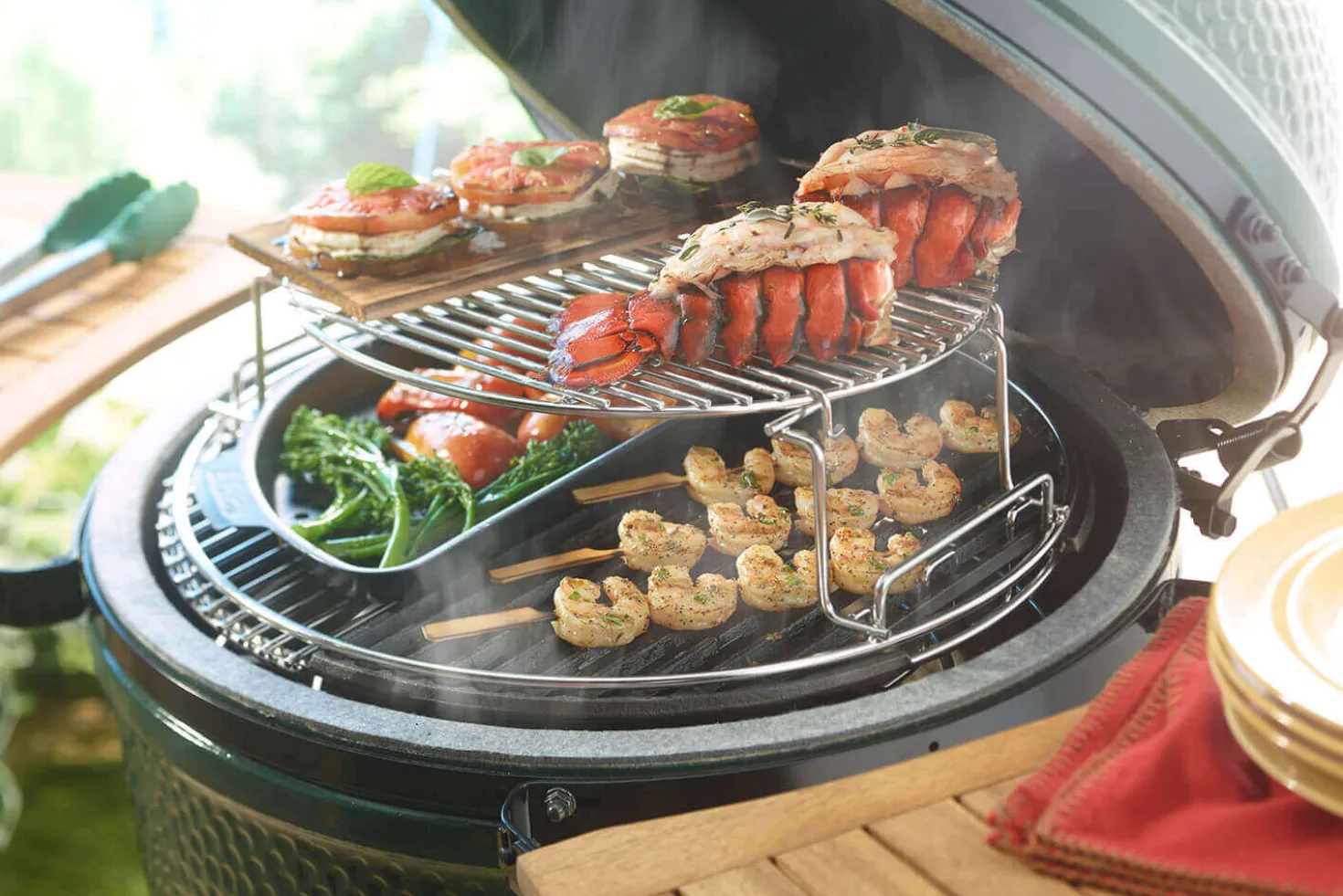 Tablettes latérales en bois d'acacia pour barbecue Big Green Egg Small