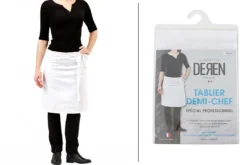 Tablier de cuisinier demi chef Deren 100% coton blanc
