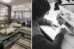 Torchon écru bandes tricolores Tissage de l'Ouest Yolande fabriqué en France - À la française
