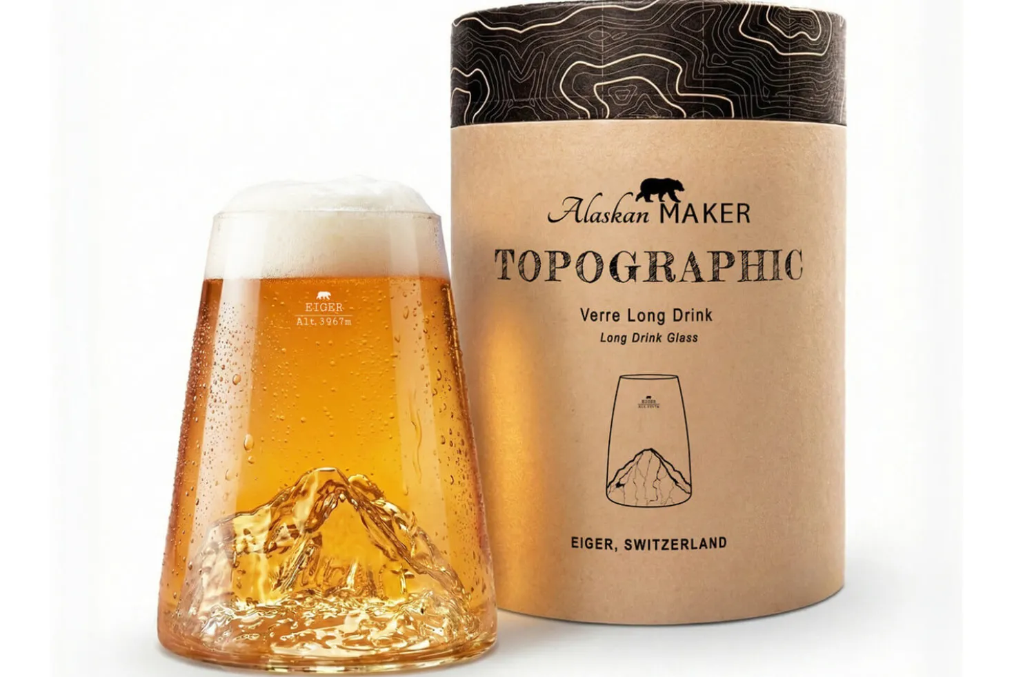 Verre à spiritueux long Alaskan Maker Topographic Eiger en verre cristallin