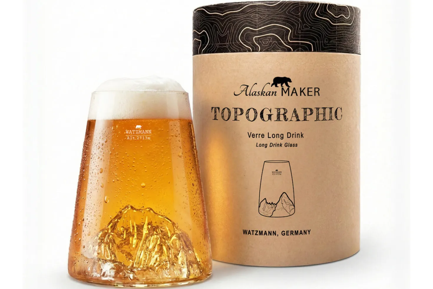 Verre à spiritueux long Alaskan Maker Topographic Watzmann en verre cristallin